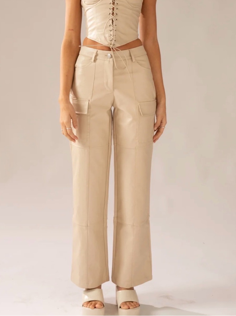 NWT Peppermayo Walk on the Wild Side PU Cargo Pants - Stone - Size 10